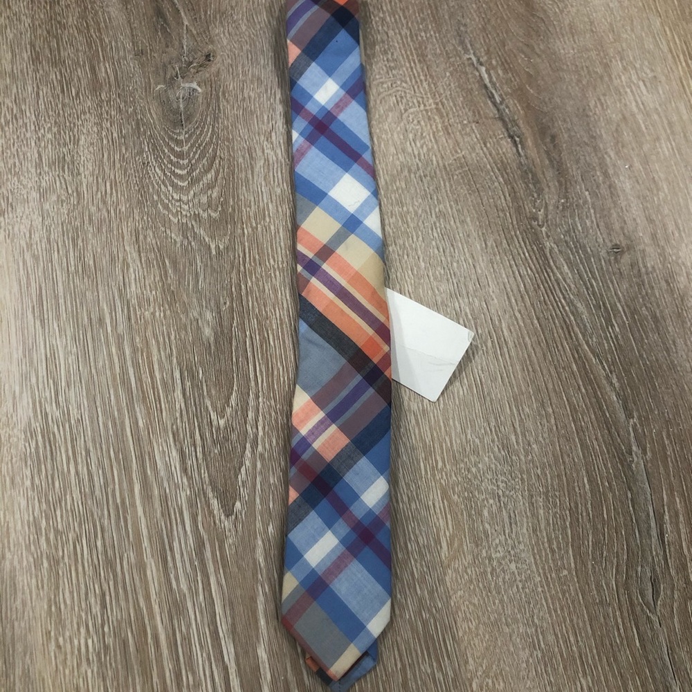 Original Penguin Skinny Tie Blue & Peach Plaid